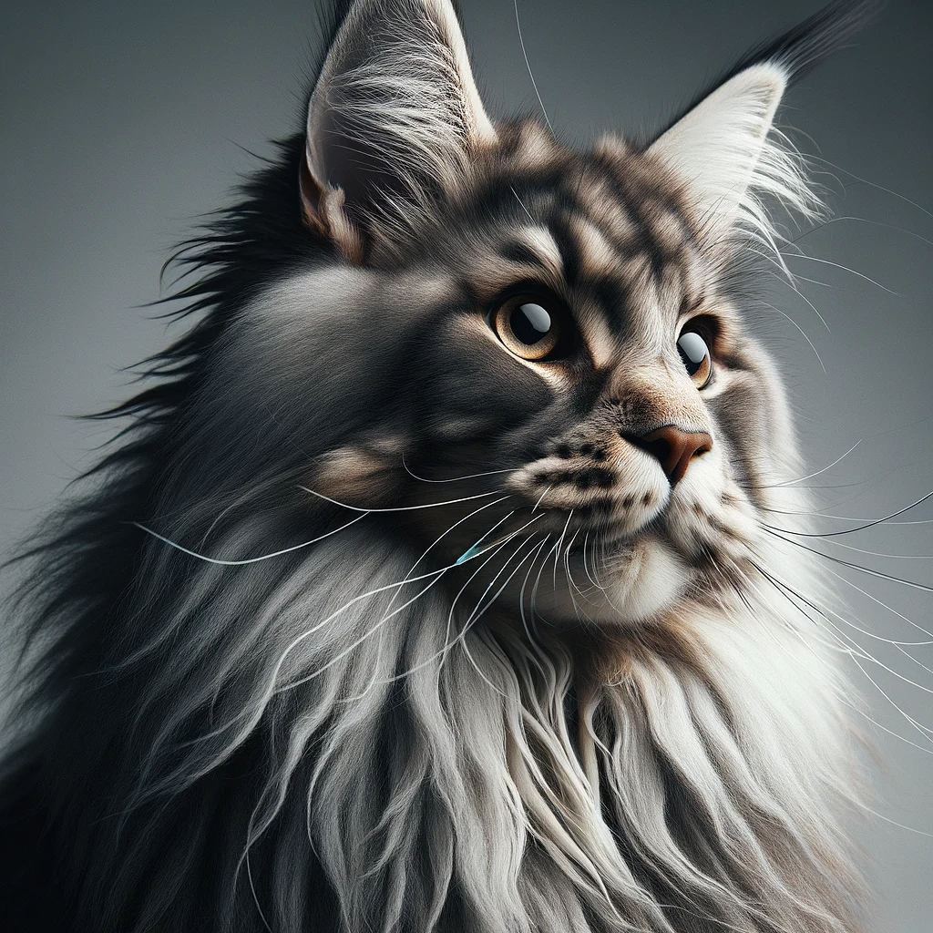 Close-up of a domestic Maine Coon cat with emphasis on its physical features